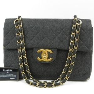 CHANEL Chain Shoulder Bag Big Matelasse Jersey Grey